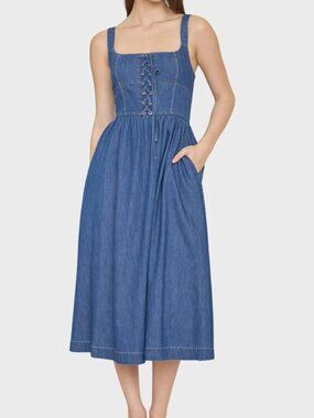 Blu Pepper Sleeveless Lace-Up Denim Midi Dress